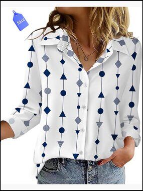 Long Sleeve Button Down Blouse Business Casual Lightweight Polyester Spandex